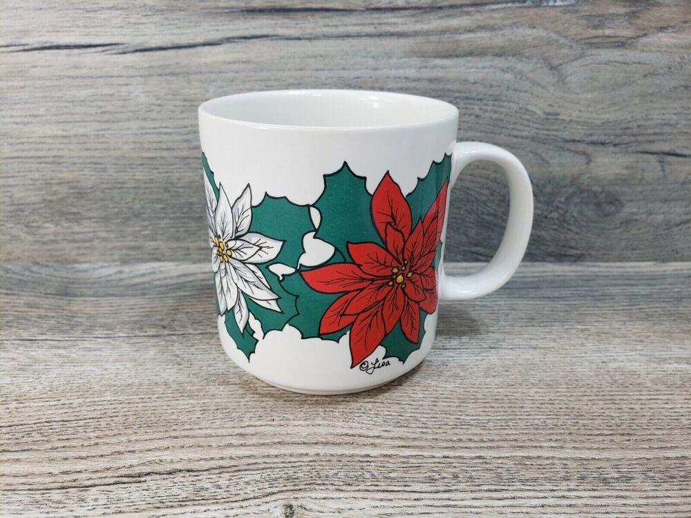 Vitromaster Christmas Poinsettia Holly Stoneware Coffee Mug 8 Oz Holiday